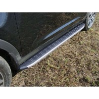 Пороги алюминиевые ТСС с накладкой серые для Kia Sportage 2014-2015