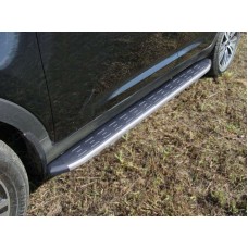 Пороги алюминиевые ТСС с накладкой серые для Kia Sportage 2014-2015
