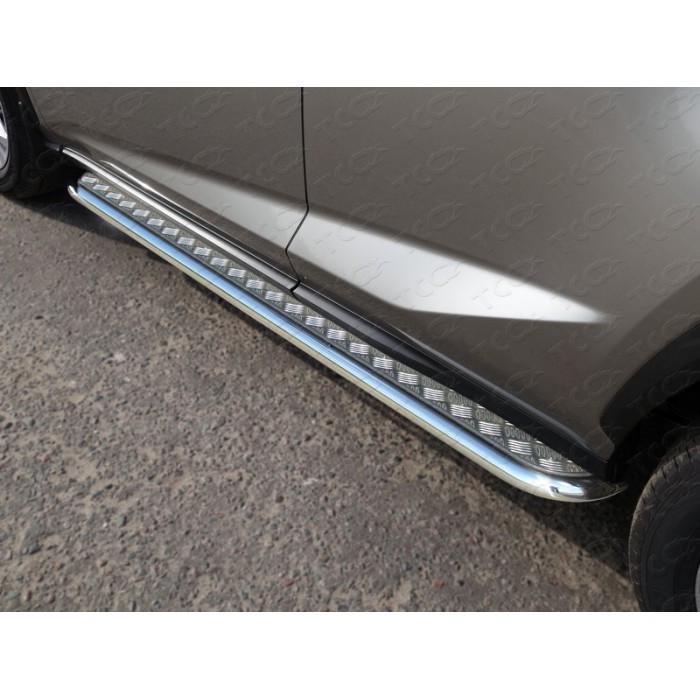 Пороги с площадкой алюминиевый лист 42 мм для Lexus NX-300h 2014-2017 артикул LEXNX300H14-08