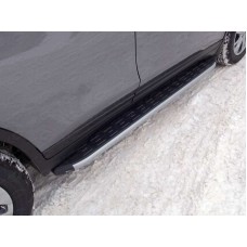Пороги алюминиевые ТСС с накладкой для Nissan X-Trail 2015-2018