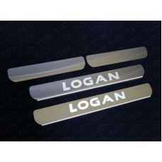 Накладки на пороги шлифованный лист надпись Logan для Renault Logan 2015-2023