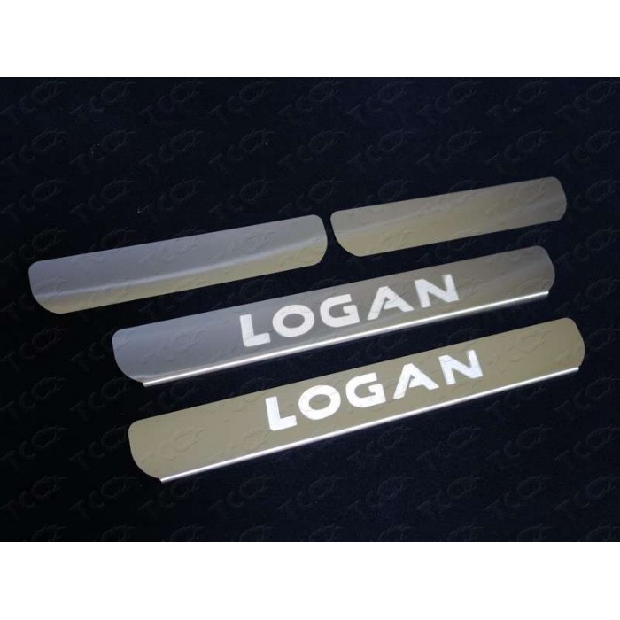 Накладки на пороги шлифованный лист надпись Logan для Renault Logan 2015-2022 артикул RENLOG15-10