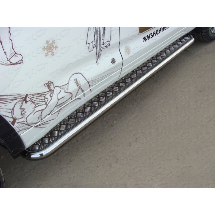 Пороги с площадкой алюминиевый лист 42 мм для Toyota Highlander 2014-2016 артикул TOYHIGHL14-08