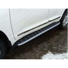 Пороги алюминиевые ТСС с накладкой серые для Toyota Land Cruiser 200 2015-2023