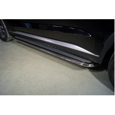 Пороги с площадкой нержавеющий лист 75х42 мм для Hyundai Palisade 2020-2023