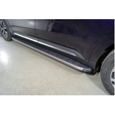 Пороги алюминиевые ТСС с пластиковой накладкой карбон серые для Kia Carnival 2020-2023