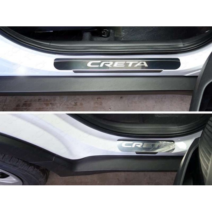Накладки на пороги с надписью Creta зеркальный лист для Hyundai Creta 2016-2021 артикул HYUNCRE16-09