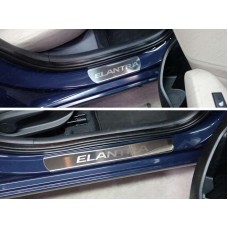 Накладки на пороги зеркальный лист надпись Elantra для Hyundai Elantra 2015-2018