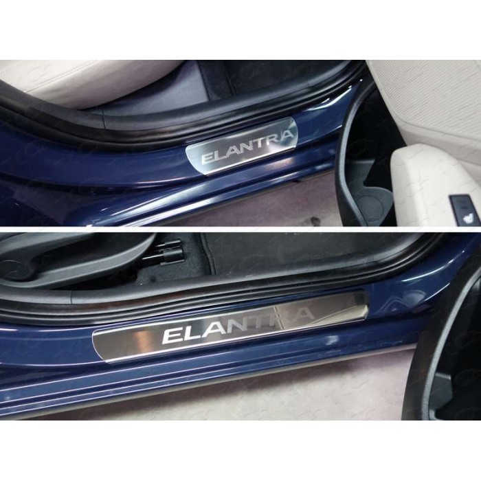 Накладки на пороги зеркальный лист надпись Elantra для Hyundai Elantra 2015-2018 артикул HYUNELA16-04