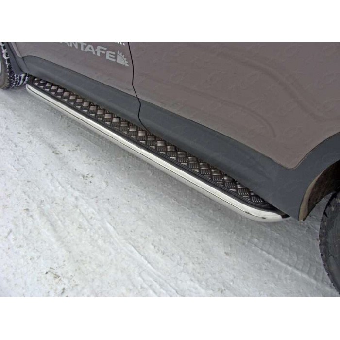 Пороги с площадкой алюминиевый лист 60 мм для Hyundai Santa Fe Grand 2016-2018 артикул HYUNSFGR16-12