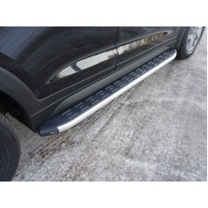 Пороги алюминиевые ТСС с накладкой для Hyundai Tucson 2018-2021