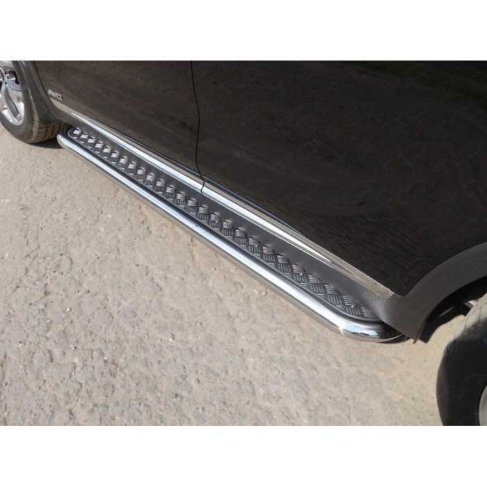 Пороги с площадкой алюминиевый лист 60 мм для Kia Sorento Prime 2018-2020 артикул KIASORPR18-21