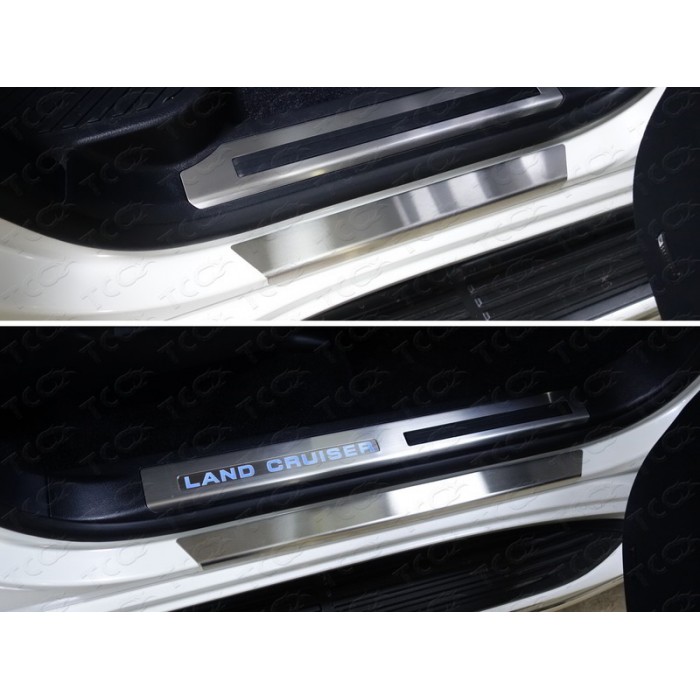 Накладки на пороги с гибом лист шлифованный надпись Lexus 4 штуки для Lexus LX-450d 2015-2023 артикул LEXLX450d15-30