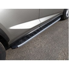 Пороги алюминиевые ТСС с накладкой серебристые для Lexus NX 2017-2022
