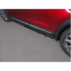 Пороги овальные гнутые с накладкой 75х42 мм для Mazda CX-9 2017-2023