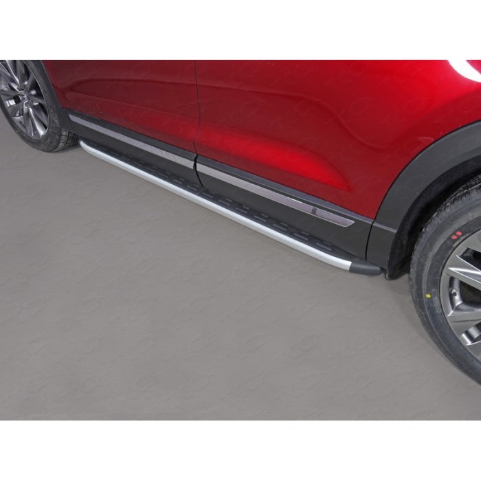 Пороги алюминиевые с накладкой ТСС для Mazda CX-9 2017-2023 артикул MAZCX917-23AL