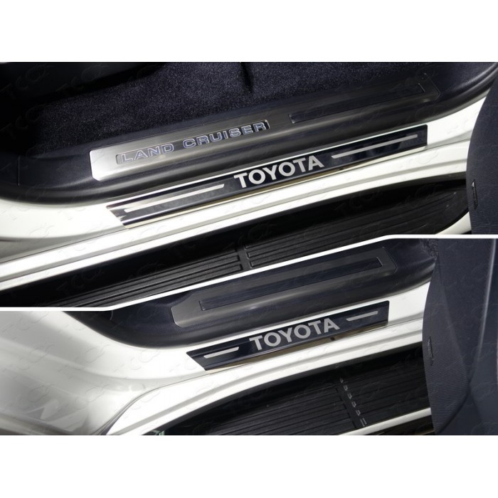 Накладки на пороги с гибом зеркальный лист надпись Toyota 4 штуки для Toyota Land Cruiser 200 Excalibur 2017-2021 артикул TOYLC200EXCAL17-11
