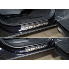 Накладки на пороги лист зеркальный надпись Teramont 4 шт для Volkswagen Teramont 2018-2023