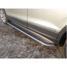 Пороги овал с площадкой нержавеющий лист 75х42 мм для Volkswagen Tiguan 2016-2023