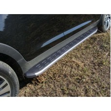Пороги алюминиевые ТСС с накладкой серебристые для Kia Sportage 2014-2015