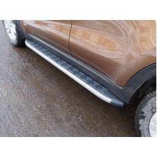 Пороги алюминиевые ТСС с накладкой серые для Kia Sportage 2016-2018