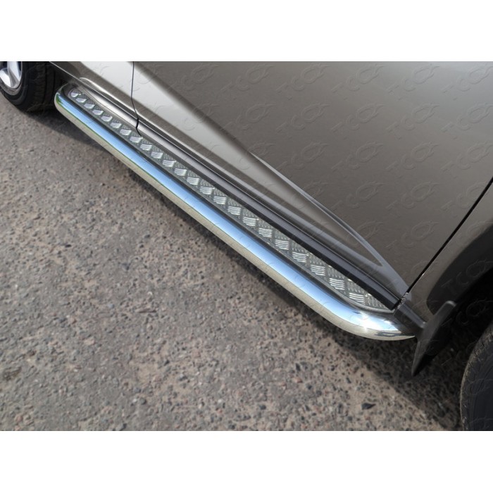 Пороги с площадкой алюминиевый лист 60 мм для Lexus NX-300h 2014-2017 артикул LEXNX300H14-10