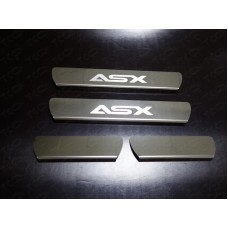 Накладки на пороги зеркальный лист надпись ASX для Mitsubishi ASX 2013-2016