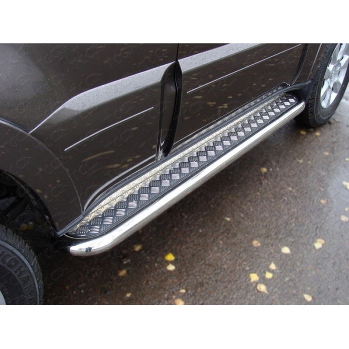 Пороги с площадкой алюминиевый лист 60 мм для Mitsubishi Pajero 4 2011-2014 артикул MITPAJ413-05