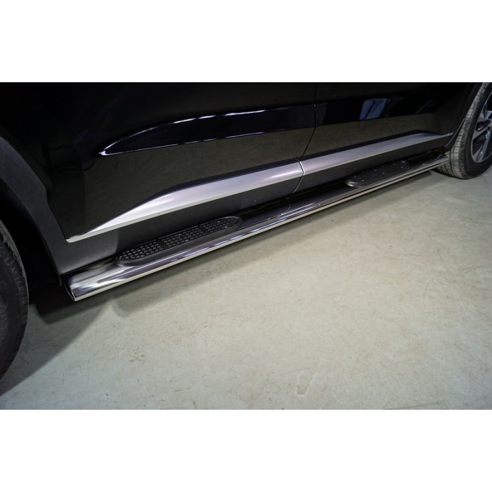 Пороги овальные с накладками 120х60 мм для Hyundai Palisade 2020-2023 артикул HYUNPAL21-07