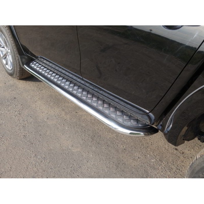 Пороги с площадкой алюминиевый лист 75х42 мм для Fiat Fullback 2016-2020 артикул FIAFUL16-41