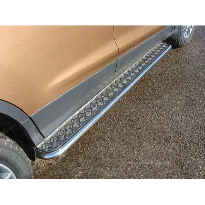 Пороги с площадкой алюминиевый лист 42 мм для Ford Kuga 2016-2019 артикул FORKUG17-22