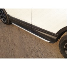 Пороги алюминиевые ТСС с накладкой серебристые для Honda CR-V 2017-2023