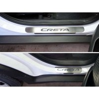 Накладки на пороги с надписью Creta шлифованный лист для Hyundai Creta 2016-2021
