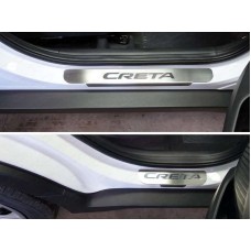 Накладки на пороги с надписью Creta шлифованный лист для Hyundai Creta 2016-2021