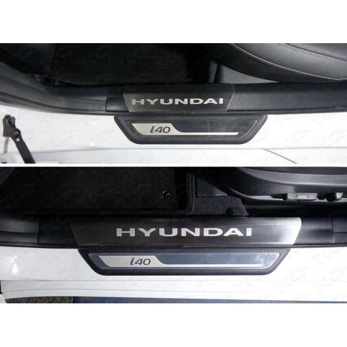 Накладки на пороги внешние и внутренние зеркальный лист для Hyundai i40 2011-2019 артикул HYUNI4016-14