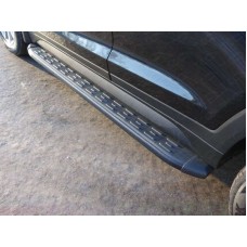 Пороги алюминиевые ТСС с накладкой чёрные для Hyundai Tucson 2015-2018