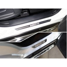 Накладки на пороги зеркальный лист надпись Mazda 4 штуки для Mazda CX-5 2018-2023