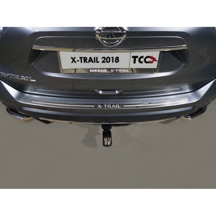 Накладка на задний бампер зеркальный лист надпись X-Trail для Nissan X-Trail T32 2018-2022 артикул NISXTR18-09