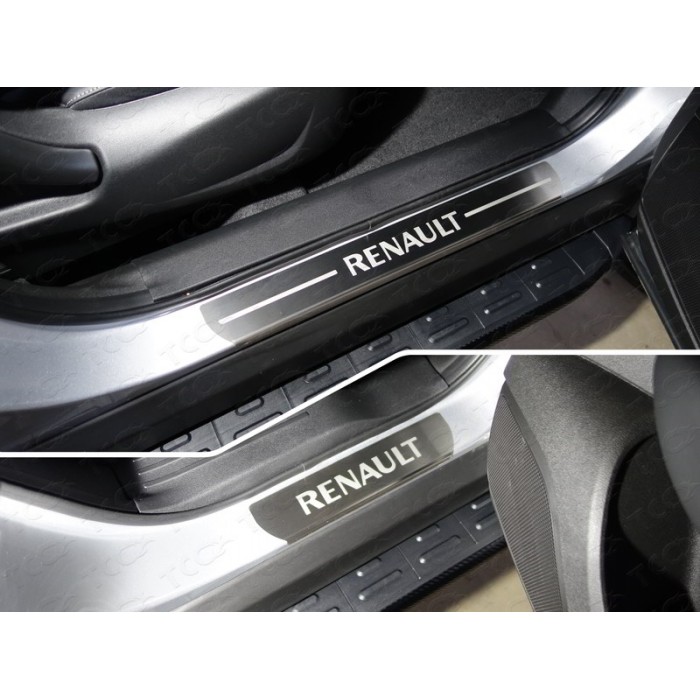 Накладки на пороги шлифованный лист надпись Renault 4 штуки для Renault Koleos 2018-2023 артикул RENKOL17-04
