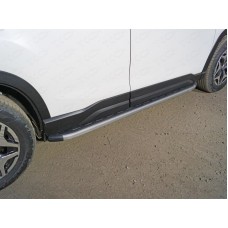 Пороги алюминиевые ТСС с накладкой серебристые для Subaru Forester SK 2018-2023