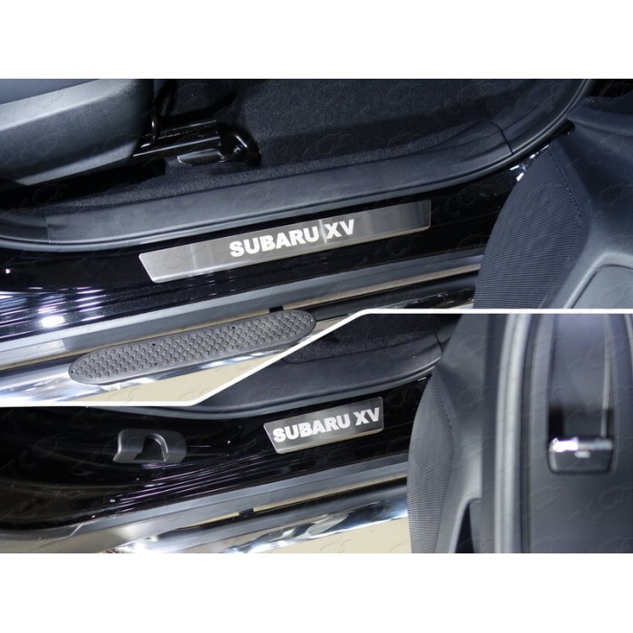 Накладки на пороги шлифованный лист надпись Subaru XV 4 штуки для Subaru XV 2017-2023 артикул SUBXV17-28