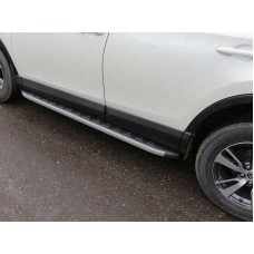 Пороги алюминиевые ТСС с накладкой серые для Toyota RAV4 2015-2019