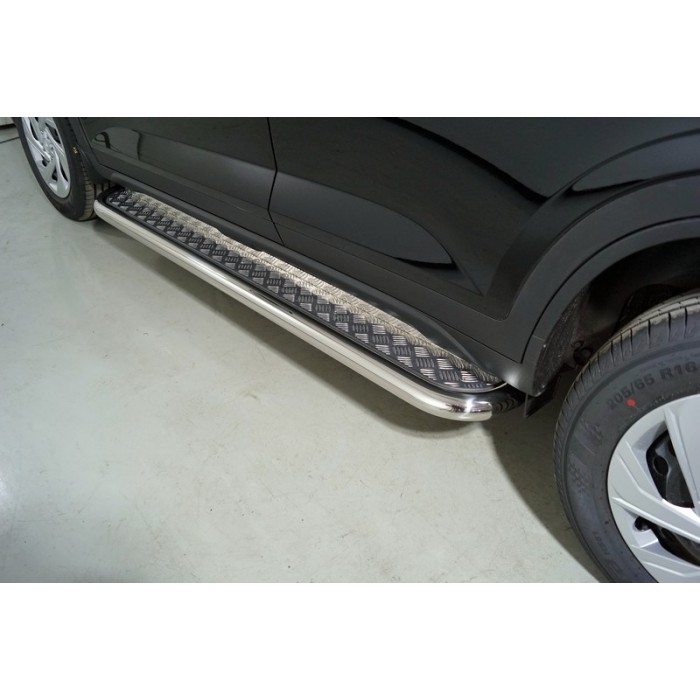 Пороги с площадкой алюминиевый лист 60,3 мм для Hyundai Creta 2021-2023