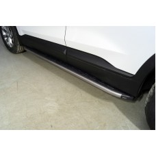 Пороги алюминиевые ТСС с накладкой серые 1820 мм для Hyundai Santa Fe 2021-2023
