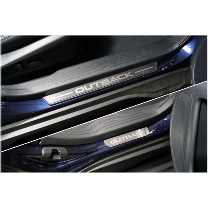 Накладки на пластиковые пороги шлифованные с логотипом 4 шт для Subaru Outback 2021-2023