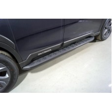 Пороги алюминиевые ТСС с накладкой чёрные для Subaru Outback 2021-2022