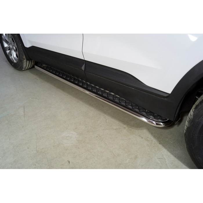 Пороги с площадкой алюминиевый лист 42,4 мм для Hyundai Santa Fe 2021-2023