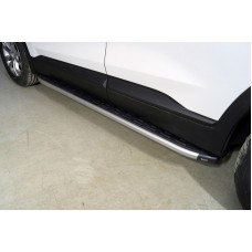 Пороги алюминиевые ТСС с накладкой серебристые 1820 мм для Hyundai Santa Fe 2021-2023
