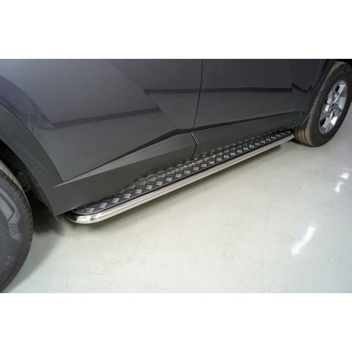 Пороги с площадкой алюминиевый лист 42,4 мм для Hyundai Tucson 2021-2023