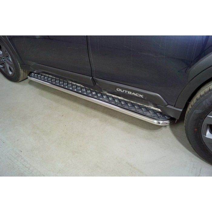 Пороги с площадкой алюминиевый лист 42,4 мм для Subaru Outback 2021-2023